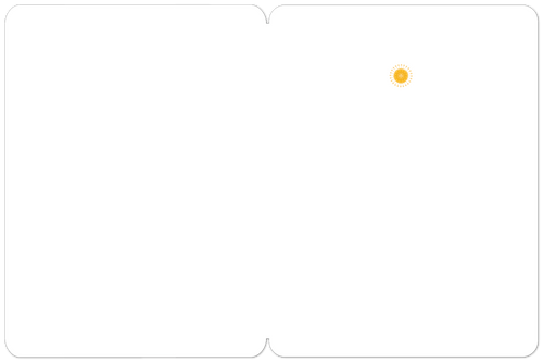 Interior view of an open white greeting card, showing a blank space for a personalized message, with a small golden sun icon in the upper right corner.