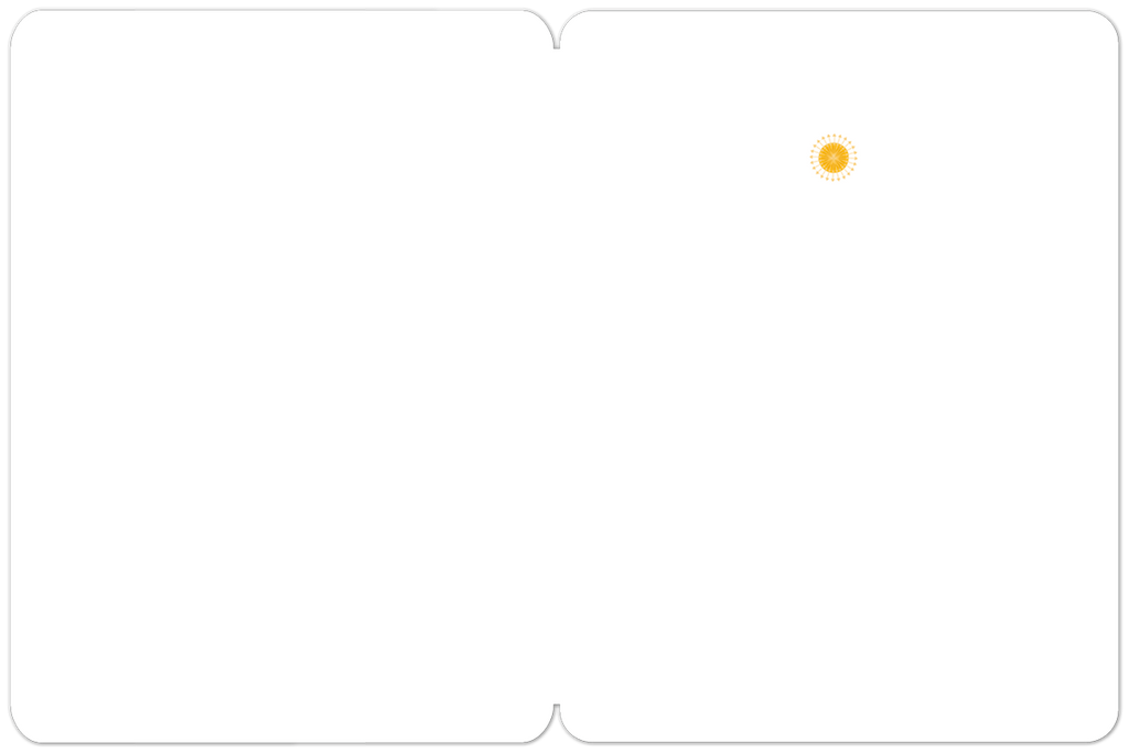 Inside view of a blank white greeting card, featuring a small yellow sun icon in the top right corner, ready for a personalized message.