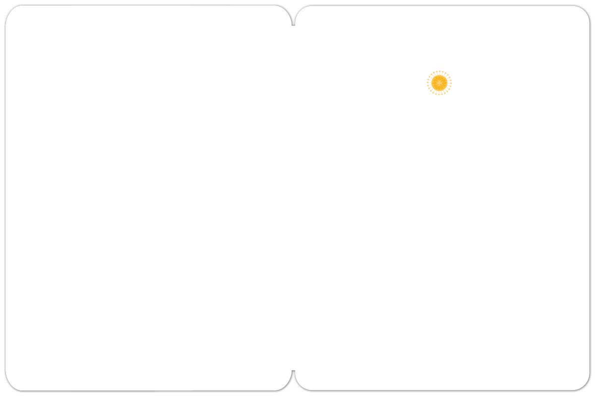 Inside view of a blank white greeting card, featuring a small yellow sun icon in the top right corner, ready for a personalized message.