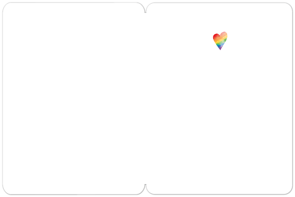 Interior view of the blank white greeting card, revealing a small matching watercolor rainbow heart detail in the top right corner, ready for a personalized message.