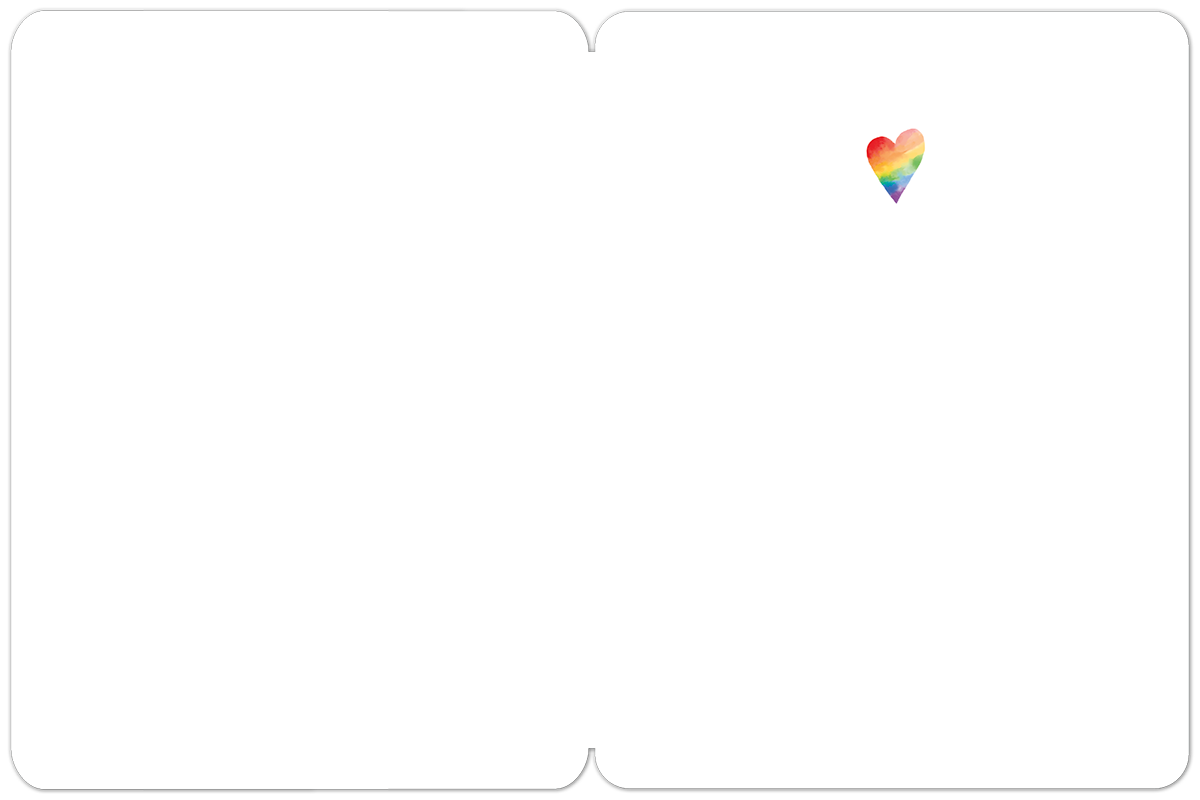 Interior view of the blank white greeting card, revealing a small matching watercolor rainbow heart detail in the top right corner, ready for a personalized message.