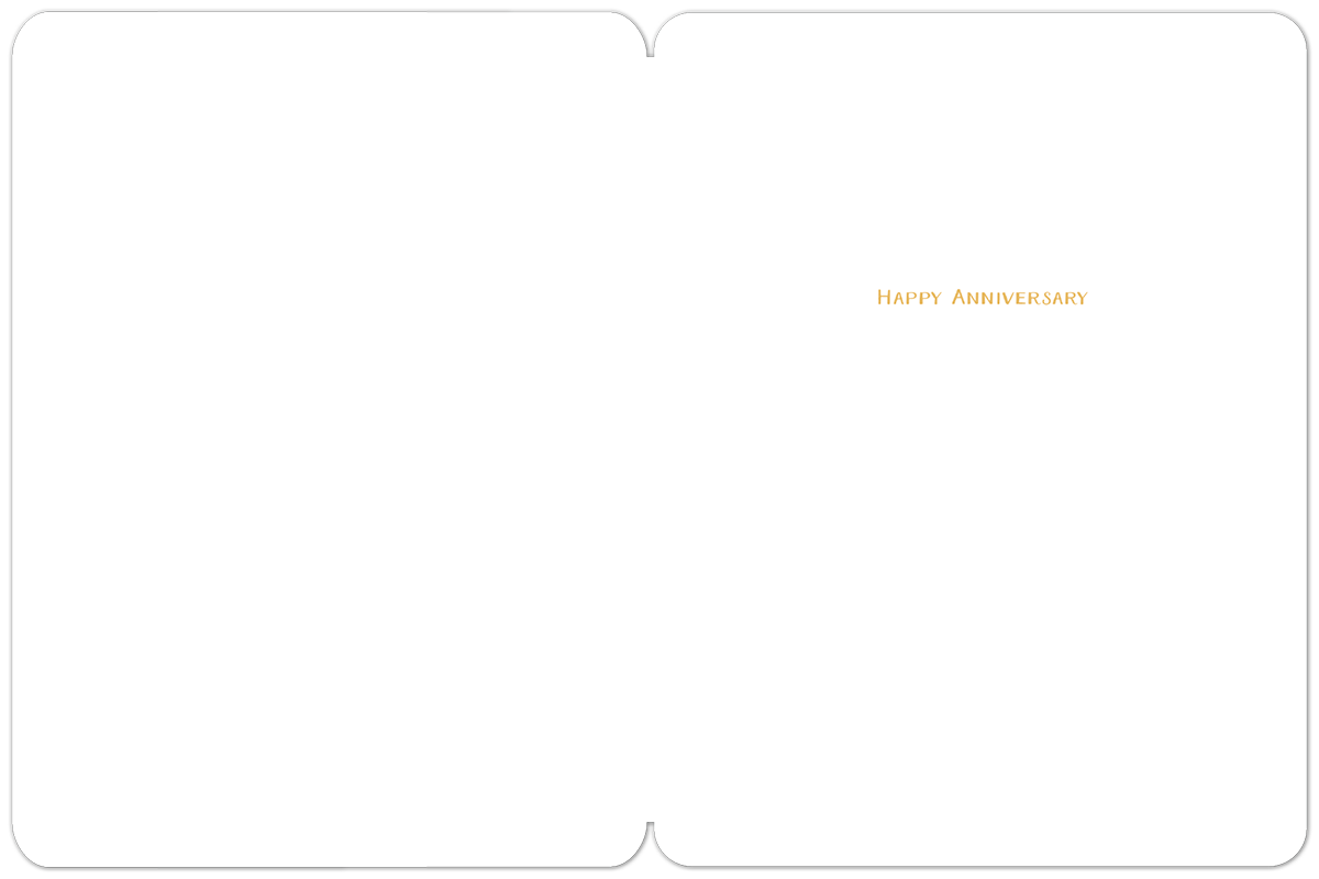 Inside of 'Home Is Wherever' anniversary card with ample space for a personal message, displaying 'HAPPY ANNIVERSARY' in gold text.