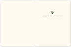 Inside of a classic holiday greeting card, blank for personalization, with a small green leaf accent and the message 'AND JOY TO YOU THIS CHRISTMAS!' in elegant font.