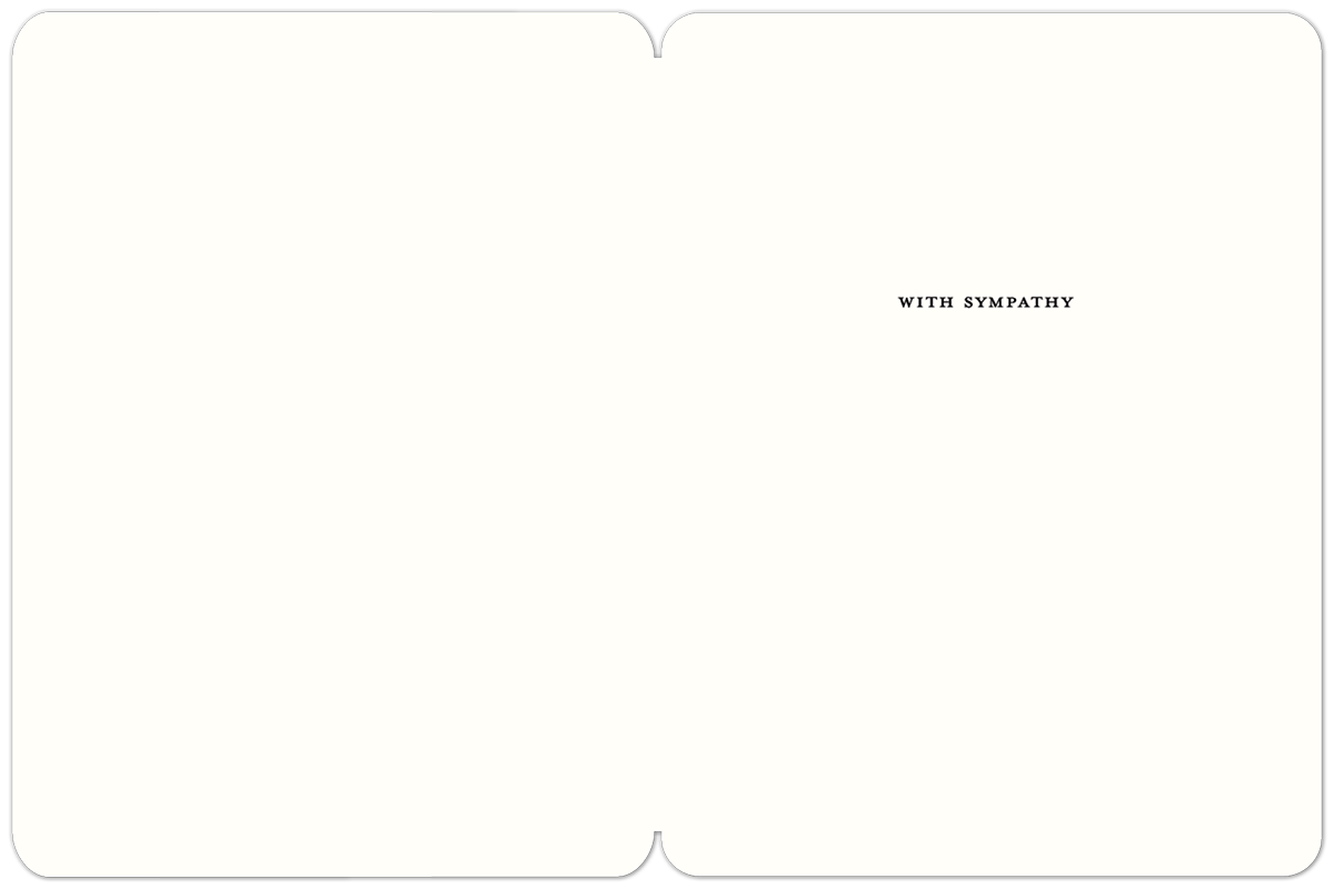 Inside of the sympathy card, blank cream surface with 'WITH SYMPATHY' text on the right side.