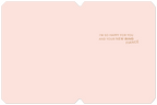 Inside view of a heartfelt engagement card, displaying 'I'M SO HAPPY FOR YOU AND YOUR NEW RING FIANCÉ' in elegant gold script on a light pink background.