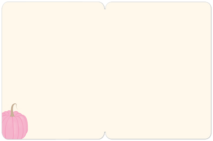 Inside of a blank Halloween greeting card with a small pink pumpkin illustration in the bottom left corner.