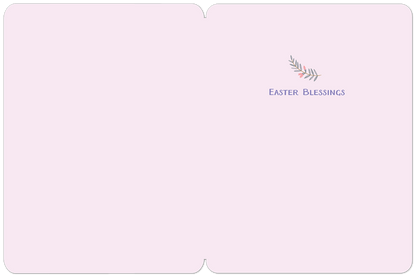 Inside of a light pink greeting card with a subtle floral branch and 'Easter Blessings' printed in purple text.