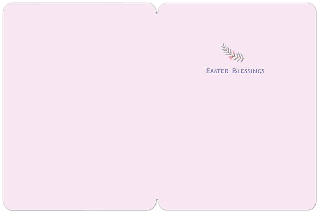 Inside view of an Easter greeting card, displaying a light lavender background with the elegantly scripted message 'EASTER BLESSINGS' accompanied by a delicate floral sprig. The card interior is clean and ready for a personal message.