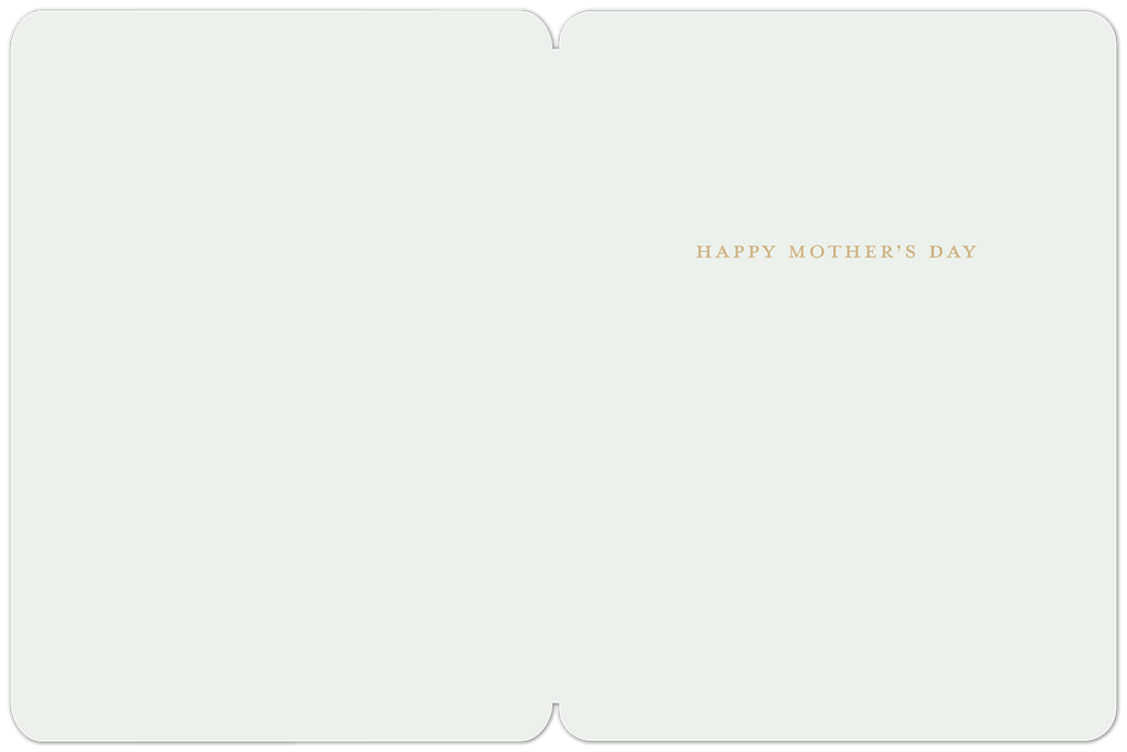 Open greeting card interior with a light background and 'HAPPY MOTHER'S DAY' printed in gold text, blank space for a personal message.