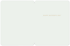 Open greeting card interior with a light background and 'HAPPY MOTHER'S DAY' printed in gold text, blank space for a personal message.