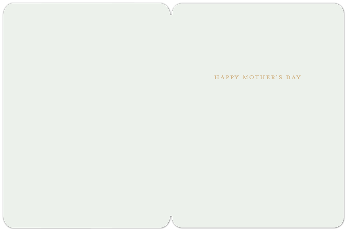 Open greeting card interior with a light background and 'HAPPY MOTHER'S DAY' printed in gold text, blank space for a personal message.