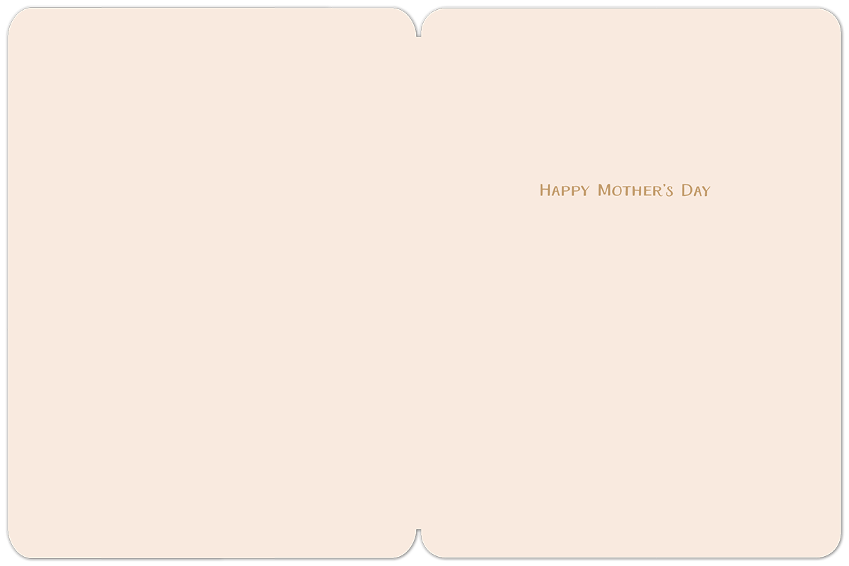Inside view of a Mother's Day card, blank light pink interior with elegant gold text 'HAPPY MOTHER'S DAY' on the right panel.