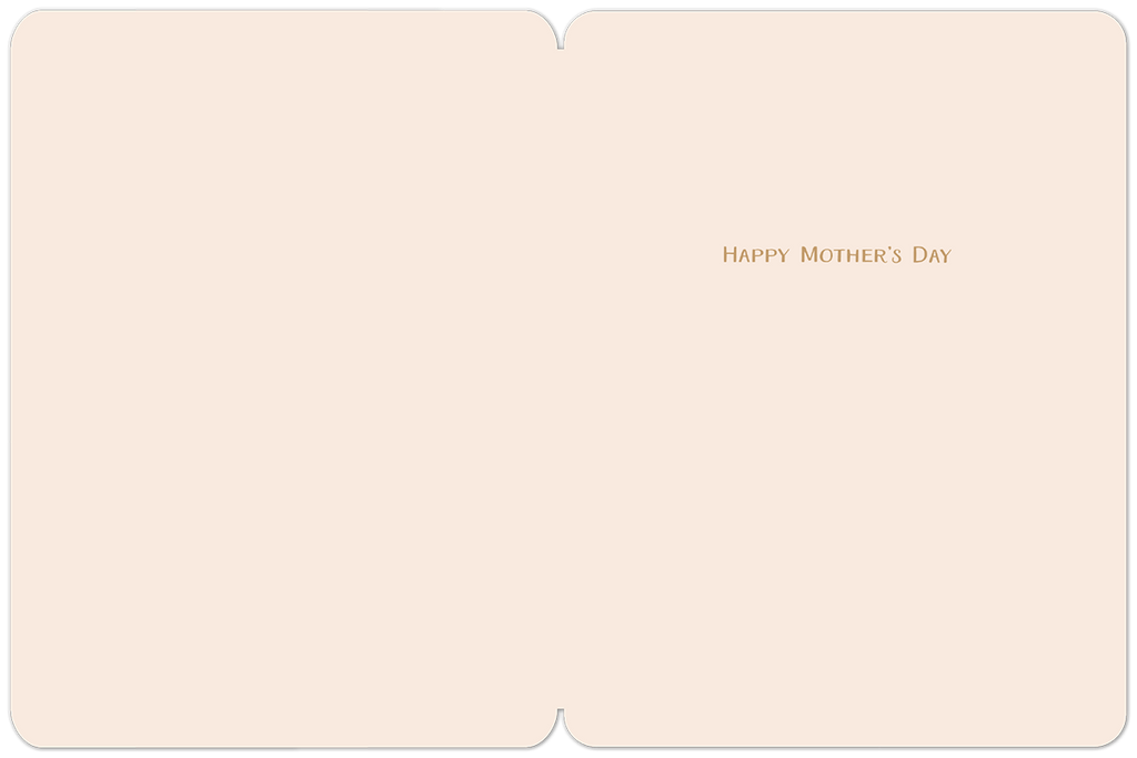Inside view of a Mother's Day card, blank light pink interior with elegant gold text 'HAPPY MOTHER'S DAY' on the right panel.