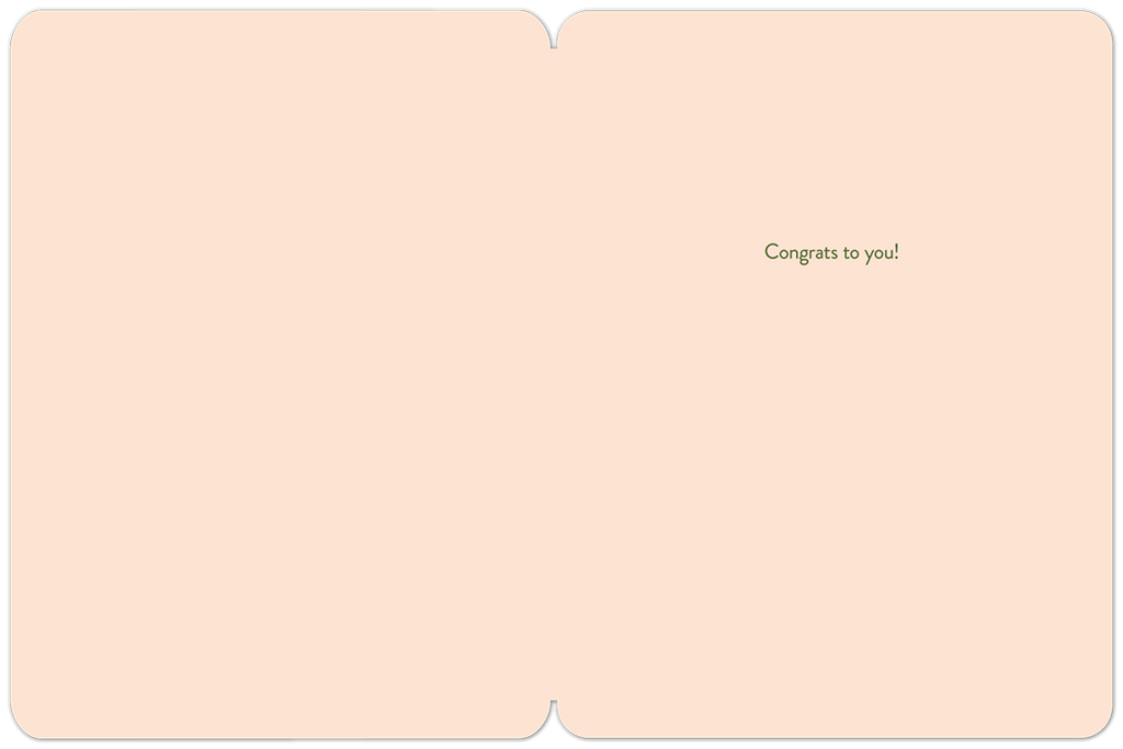 Inside view of a simple, light cream-colored graduation greeting card with the message 'Congrats to you!' printed in brown text on the right panel, leaving ample space for a personal, handwritten message.