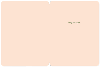 Inside of a graduation greeting card with the message 'Congrats to you!' on a light pink background, ready for a personal note.