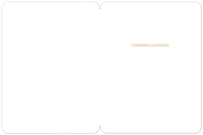 Inside of the graduation greeting card showing a blank left side and 'CONGRATULATIONS!' in gold text on the right.