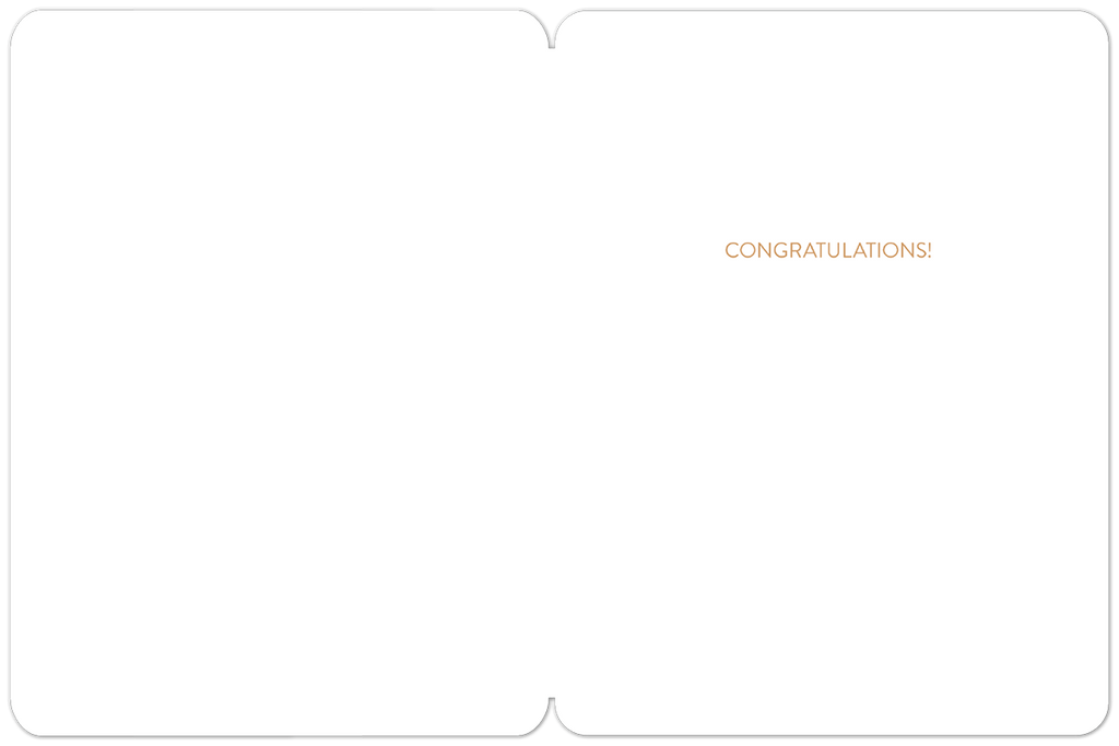 Interior view of an open white graduation greeting card, with 'CONGRATULATIONS!' printed in light orange on the right-hand panel, offering ample space for a personal message.