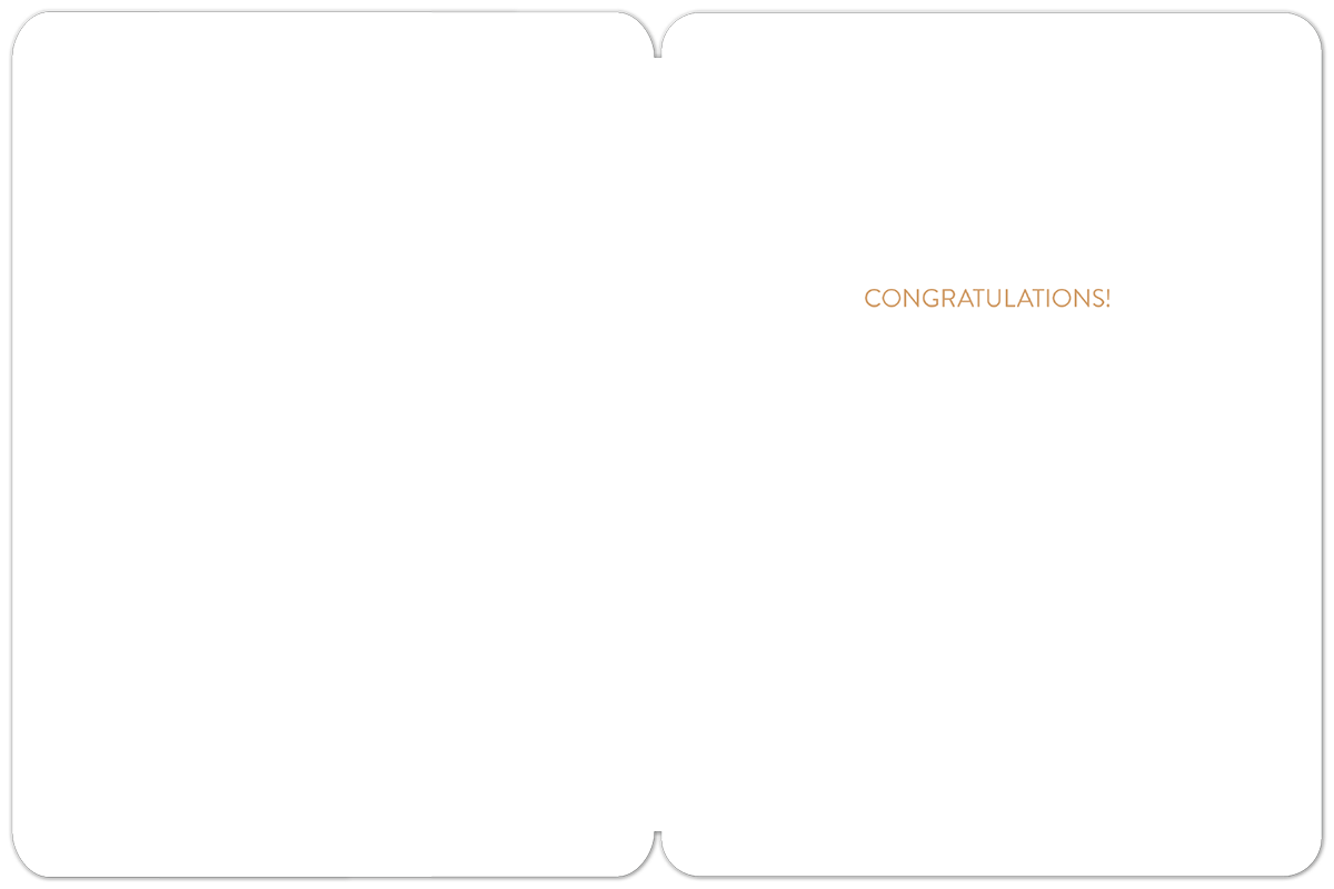 Interior view of an open white graduation greeting card, with 'CONGRATULATIONS!' printed in light orange on the right-hand panel, offering ample space for a personal message.