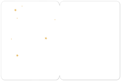Inside of a graduation greeting card, blank with scattered gold stars on a white background for a personal message.