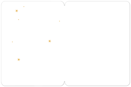 Inside view of a blank white greeting card, decorated with sparse gold stars and dots, ready for a personalized message.