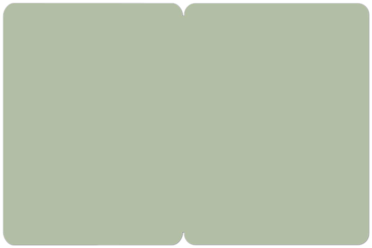 Inside of a greeting card, blank and light grey-green, providing space for a personalized message.