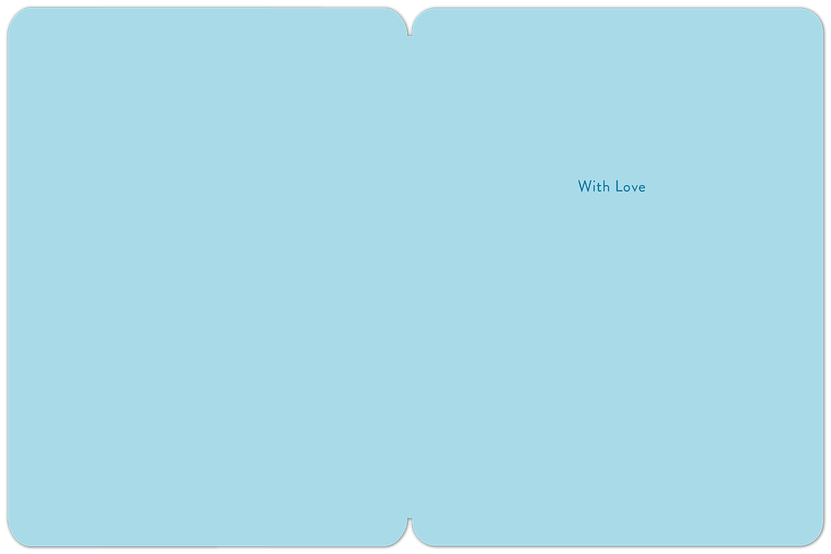 Inside of a light blue greeting card, featuring the simple message 'With Love' in dark blue text on the right side.