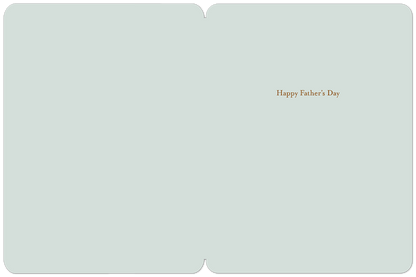 Inside of a Father's Day greeting card with a light blue background and the simple text 'Happy Father's Day' in brown lettering.