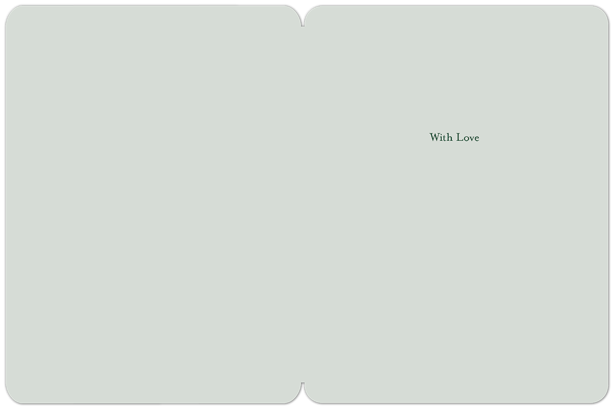 Inside view of a blank greeting card with a light sage green interior, featuring 'With Love' printed on the right, ready for a personalized message.