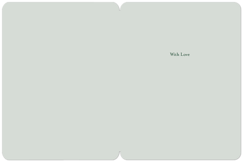 Inside view of a blank light green greeting card with elegant 'With Love' text printed on the right side, offering ample space for a personalized message.