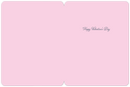 Inside of a pink Valentine's Day greeting card, featuring 'Happy Valentine's Day' in elegant dark blue script on a light pink background, ready for a personalized message.