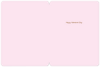 The inside of a romantic pink greeting card, blank on the left side and with small brown text "Happy Valentine's Day" on the right, providing ample space for a personal, handwritten message to a spouse or loved one.