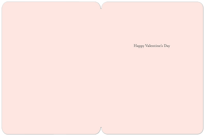 Inside of a pink Valentine's Day greeting card with the message 'Happy Valentine's Day' on the right.