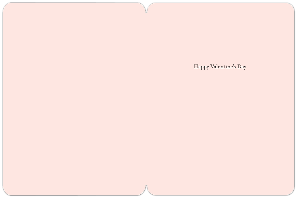 Inside view of an elegant greeting card, showing a blank light pink interior with a subtle border and 'Happy Valentine's Day' printed on the right side.