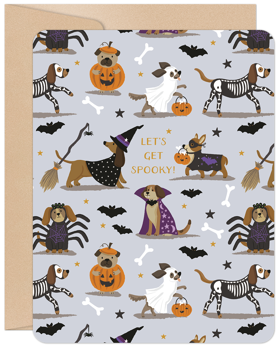 Let's Get Spooky! Cute Dogs Halloween Greeting Card | Cute Halloween Greeting Card