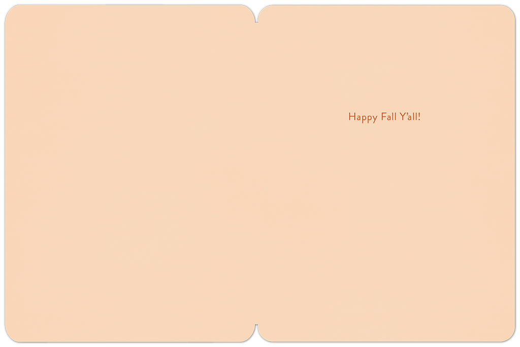 Open Halloween greeting card showing a blank interior with the seasonal text 'Happy Fall Y'all!' in orange, ready for a personalized spooky message.