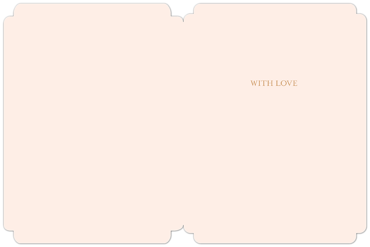 Inside view of a beautiful peach birthday card with rounded edges, displaying 'WITH LOVE' in elegant gold script, offering ample space for a personalized message.