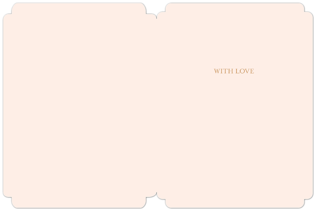 Inside view of a beautiful peach birthday card with rounded edges, displaying 'WITH LOVE' in elegant gold script, offering ample space for a personalized message.