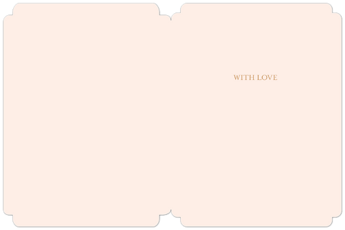 Inside view of a beautiful peach birthday card with rounded edges, displaying 'WITH LOVE' in elegant gold script, offering ample space for a personalized message.