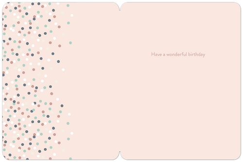 Inside view of a light pink birthday greeting card with 'Have a wonderful birthday' message and scattered confetti border, ideal for her 30th celebration.