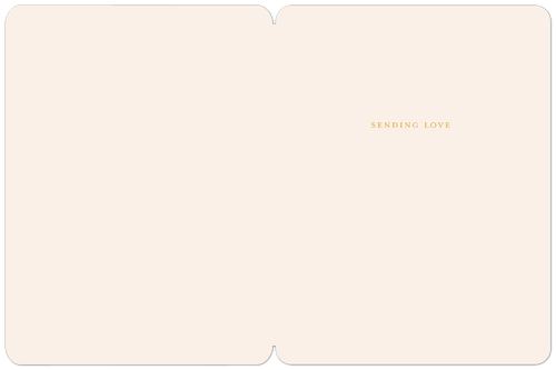 Inside of a premium support greeting card, showing a clean, light beige surface with elegant gold script text 'SENDING LOVE'. Ideal for personalized messages of comfort.