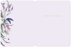 Inside view of a lavender-themed greeting card, featuring a delicate floral border and the message 'MY DEEPEST CONDOLENCES' on a pale purple background.
