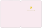 Inside of a light pink greeting card for kids, showing a small yellow chick wearing a chef's hat and the playful message 'Accessorize accordingly.' Blank space for a personalized message.