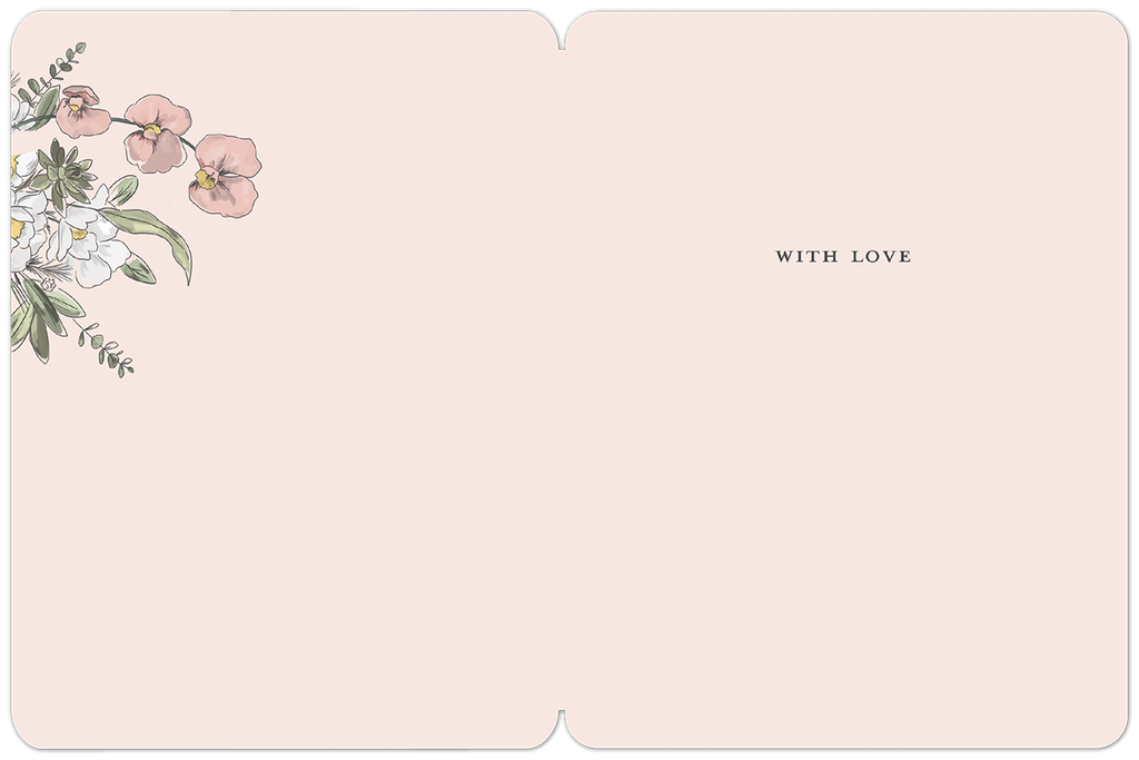 Inside of a pastel pink Easter greeting card, with a subtle floral corner illustration matching the front, and 'WITH LOVE' in the center right, ready for a personalized message.