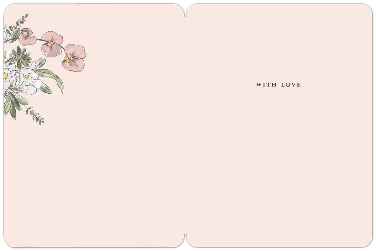 Inside of a pastel pink Easter greeting card, with a subtle floral corner illustration matching the front, and 'WITH LOVE' in the center right, ready for a personalized message.