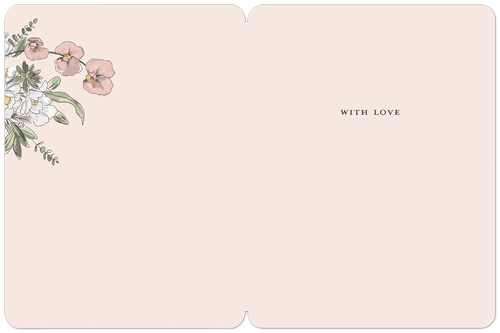 Inside of a pastel pink Easter greeting card, with a subtle floral corner illustration matching the front, and 'WITH LOVE' in the center right, ready for a personalized message.