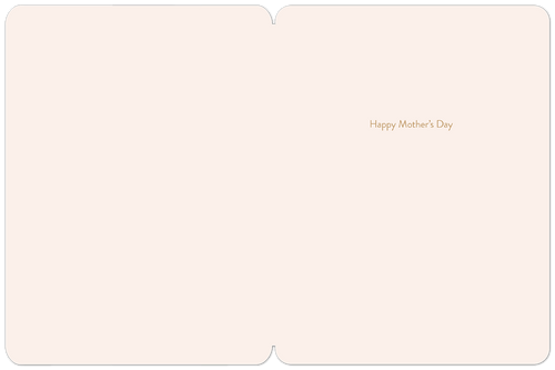Inside of the Mother's Day greeting card, showing a spacious blank cream interior on the left for a personal message, and 'Happy Mother's Day' printed in elegant gold text on the right.