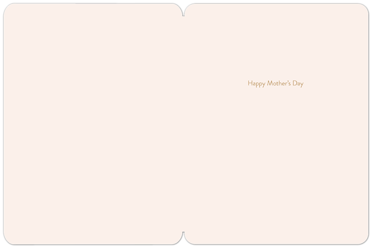 Inside view of a minimalist Mother's Day card, cream-colored with 'Happy Mother's Day' sentiment in a subtle gold font, offering ample space for a personal message.