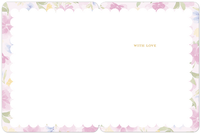 Inside of the floral Mother's Day card, blank for a personal message, with 'With Love' in gold text and a matching floral border.