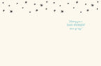 Inside of a lighthearted birthday card, displaying the message 'Wishing you a boot-stompin' kind-of-day!' in blue script, surrounded by dark grey stars on a cream background.
