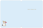 Inside of a light blue Father's Day greeting card with the message 'HAPPY FATHER'S DAY' on the right panel. A small cartoon corgi dog with a football and a '#1' pennant is visible on the bottom left panel.